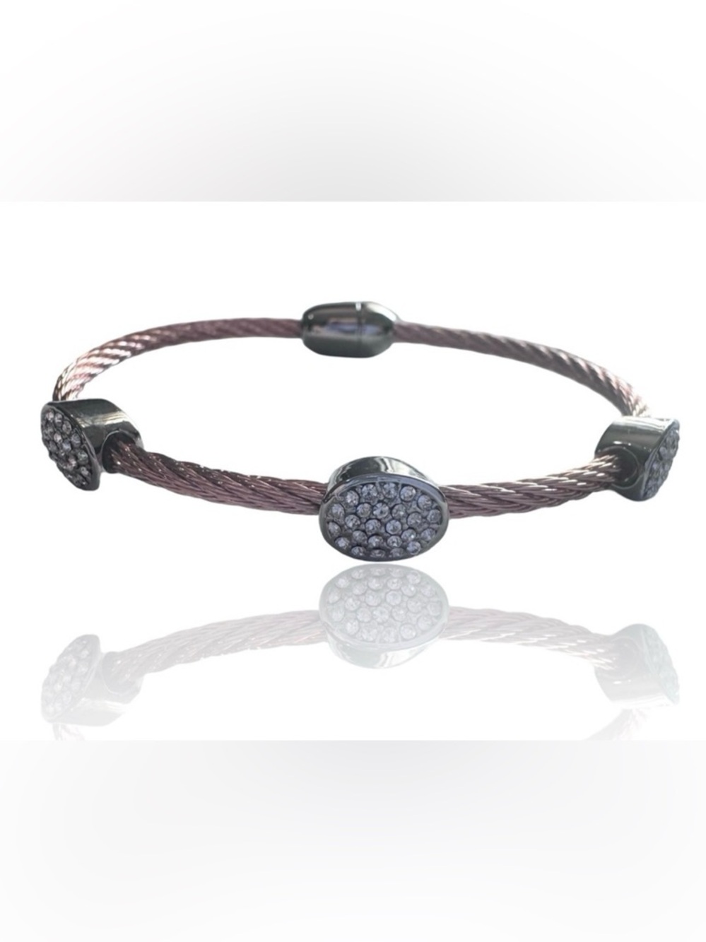 Dyana Double Cable 3 Oval Rhinestone Bracelet Rose Gold Magnetic NEW